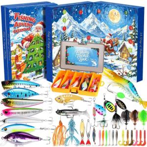 PLUSINNO Advent Calendar Fishing 2025, 24 Days Fishing Lure Advent Calendar Fishing Tackle, Christmas Countdown Advent Calendars Gifts for Adult Men Teen Boys(Fishing Advent Calendar 2025 with Box)