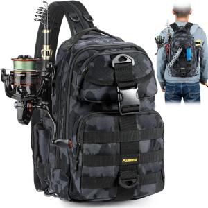 PLUSINNO Fishing Backpack with Tackle Boxes, Waterproof Fishing Sling Tackle Bag For Fishing Gear With Rod Holder, Fishing Gifts for Men With Fishing lures, Fishing pliers, Fish Lip Gripper.(Single Backpack No Tackle Box)