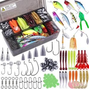 PLUSINNO Fishing Lures, 292/210Pcs Tackle Box with Tackle Included, Crankbaits, Hooks, Weights, Fishing Accessories kit, Fishing Bait Lure Gear Kit Gift for Men Bass,Trout(189pcs Fishing Accessories Kit)