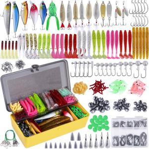 PLUSINNO Fishing Lures Baits Tackle Including Crankbaits, Spinnerbaits, Plastic Worms, Jigs, Topwater Lures, Tackle Box and More Fishing Gear Lures Kit Set, 102/302Pcs Fishing Lure Tackle(302Pcs Fishing Lures Kit)