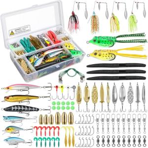 PLUSINNO Fishing Lures Baits Tackle Including Crankbaits, Spinnerbaits, Plastic Worms, Jigs, Topwater Lures, Tackle Box and More Fishing Gear Lures Kit Set, 102/302Pcs Fishing Lure Tackle(102Pcs Fishing Lures Kit)
