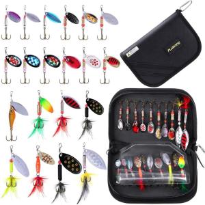 PLUSINNO Fishing Lures Spinner baits for Bass – 16/32 pcs Spinner Lures Kit with Portable Carry Bag, Hard Metal Spinner Baits for Trout(20pcs spinner set with bag)
