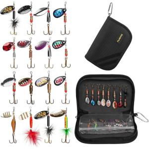 PLUSINNO Fishing Lures Spinner baits for Bass – 16/32 pcs Spinner Lures Kit with Portable Carry Bag, Hard Metal Spinner Baits for Trout(multicolor)
