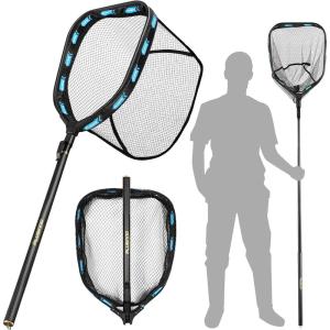 PLUSINNO Floating Fishing Net with Telescoping Handle, Carbon Fiber Ultralight Long Fish Net, Collapsible Landing Net 6.56/7.86Ft, Fishing Gear Kayak Accessories for Bass Trout Salmon(6.56 FT / 2.0M Full Length)