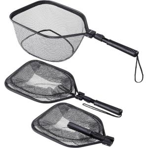 PLUSINNO Fly Fishing Net, Bass Trout Landing Net, Folding Fishing Nets Fresh Water, Safe Fish Catching or Releasing(17″ x 12″ Hoop Size (24.5″Extend Length))
