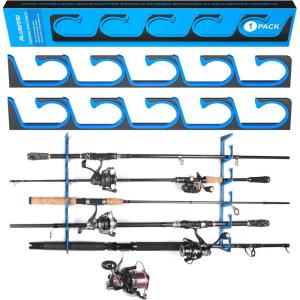 PLUSINNO H5 Horizontal Fishing Rod/Pole Holders for Garage, Wall or Ceiling Mounted Fishing Rod Rack, Aviation Aluminum Fishing Holder Holds up to 5/10/20 Rod or Combos Fishing Gear and Gifts for Men(Blue 1pack(store 5 fishing rods or combos))