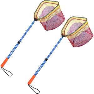 PLUSINNO Kids Fishing Net, Telescopic Lightweight Landing Net with Aluminum Pole Handle and Nylon Mesh, Catch and Release Butterfly Net for Kids Youth Outdoor(2 Pack (Blue))