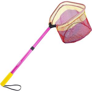 PLUSINNO Kids Fishing Net, Telescopic Lightweight Landing Net with Aluminum Pole Handle and Nylon Mesh, Catch and Release Butterfly Net for Kids Youth Outdoor(1 Pack-Red)