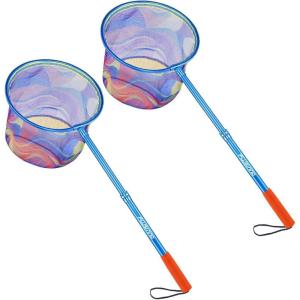 PLUSINNO Kids Fishing Net, Telescopic Lightweight Landing Net with Aluminum Pole Handle and Nylon Mesh, Catch and Release Butterfly Net for Kids Youth Outdoor(Round – 2 Packs)