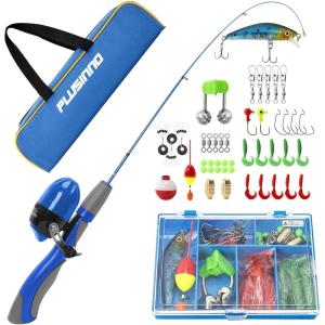PLUSINNO Kids Fishing Pole,Ice Telescopic Fishing Rod and Reel Full Kits, Spincast Youth Fishing Pole Fishing Gear for Kids, Boys