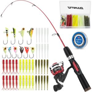 PLUSINNO Ultralight Ice Fishing Rod and Reel Combo, 25”/26”/27”/28” Sensitive Ice Fishing Pole Ice Fishing Gear for Walleye Perch Panfish Bluegill(A-Ice Full Kit（Include Fishing Rod+Reel +Lure）)