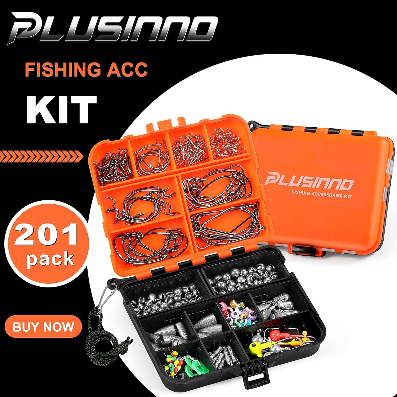 image:imagePLUSINNO 253387pcs Fishing Gear Accessories Kit Fishing Tackle Box with Tackle Included Fishing Hooks Fishing Weights Sinkers Spinner Blade Fishing Equipment for Bass Trout Bluegill Crappie201pcs Fishing Accessories Kit