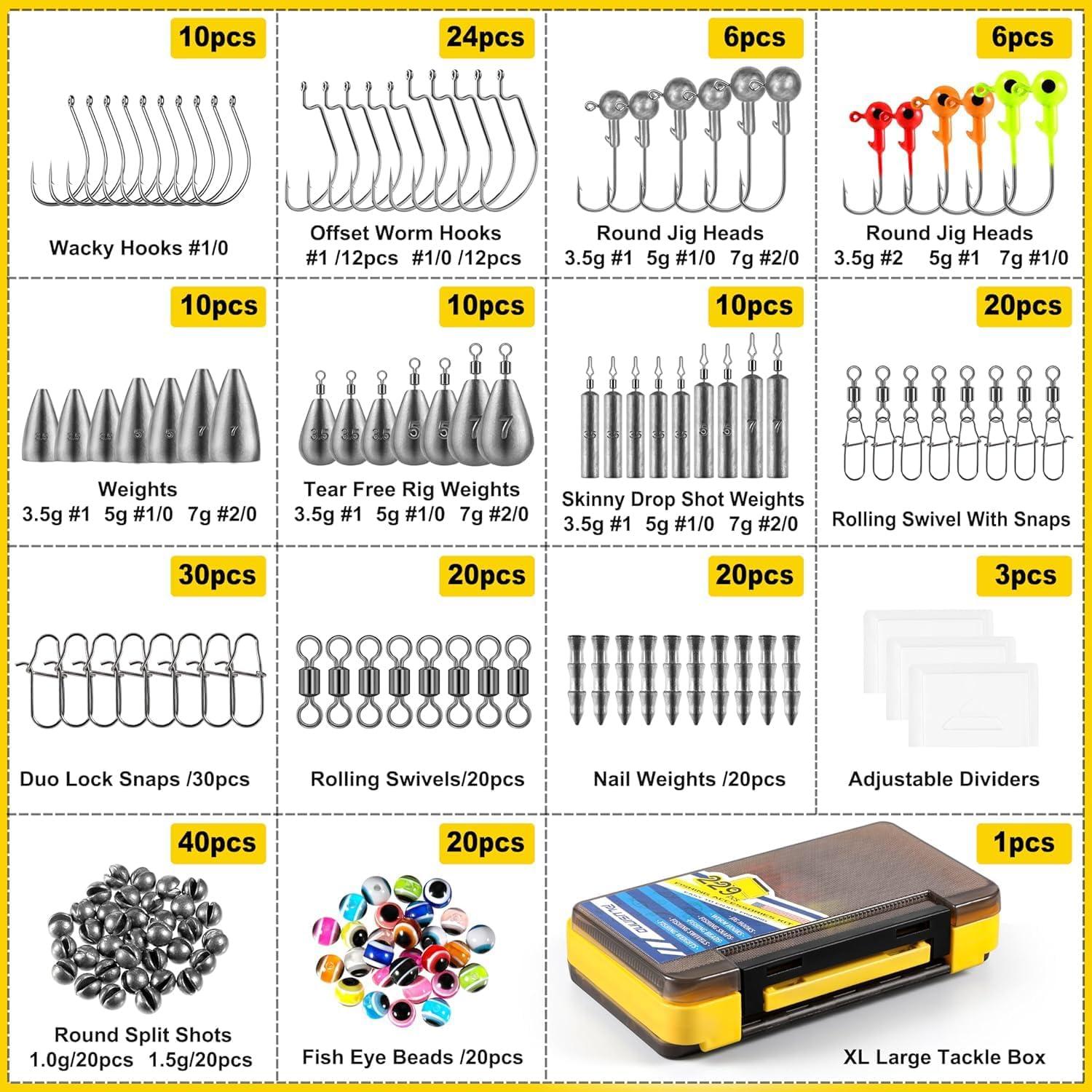 image:imagePLUSINNO 253387pcs Fishing Gear Accessories Kit Fishing Tackle Box with Tackle Included Fishing Hooks Fishing Weights Sinkers Spinner Blade Fishing Equipment for Bass Trout Bluegill Crappie229pcs Fishing Accessories Kit