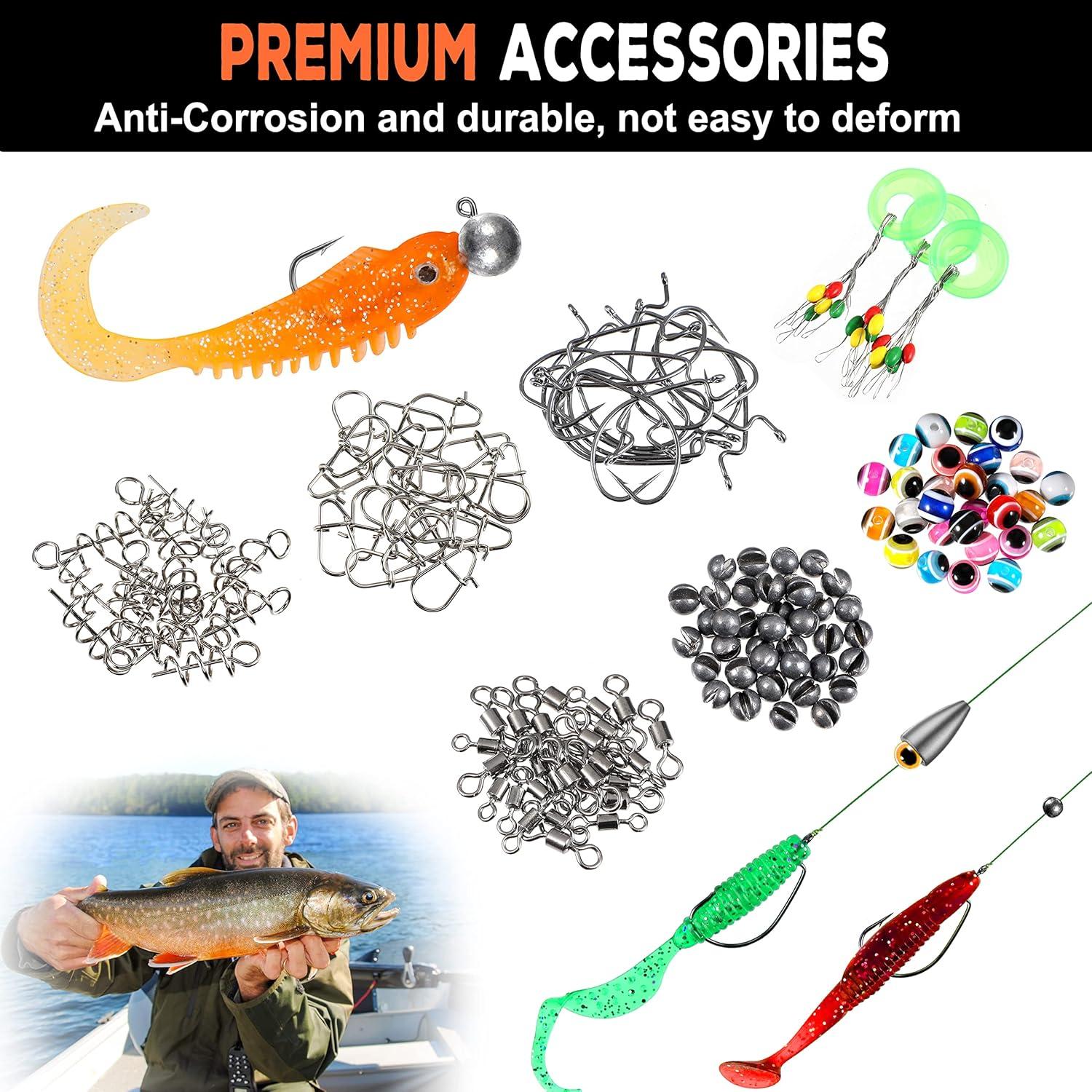 image:imagePLUSINNO 253387pcs Fishing Gear Accessories Kit Fishing Tackle Box with Tackle Included Fishing Hooks Fishing Weights Sinkers Spinner Blade Fishing Equipment for Bass Trout Bluegill Crappie201pcs Fishing Accessories Kit