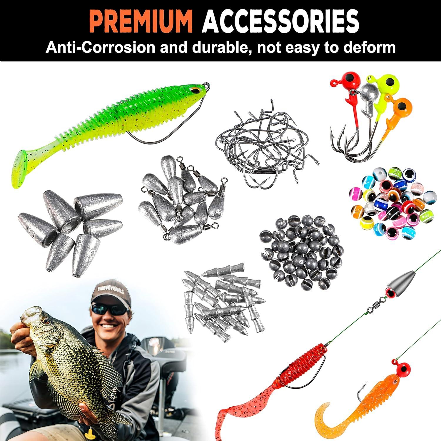 image:imagePLUSINNO 253387pcs Fishing Gear Accessories Kit Fishing Tackle Box with Tackle Included Fishing Hooks Fishing Weights Sinkers Spinner Blade Fishing Equipment for Bass Trout Bluegill Crappie201pcs Fishing Accessories Kit