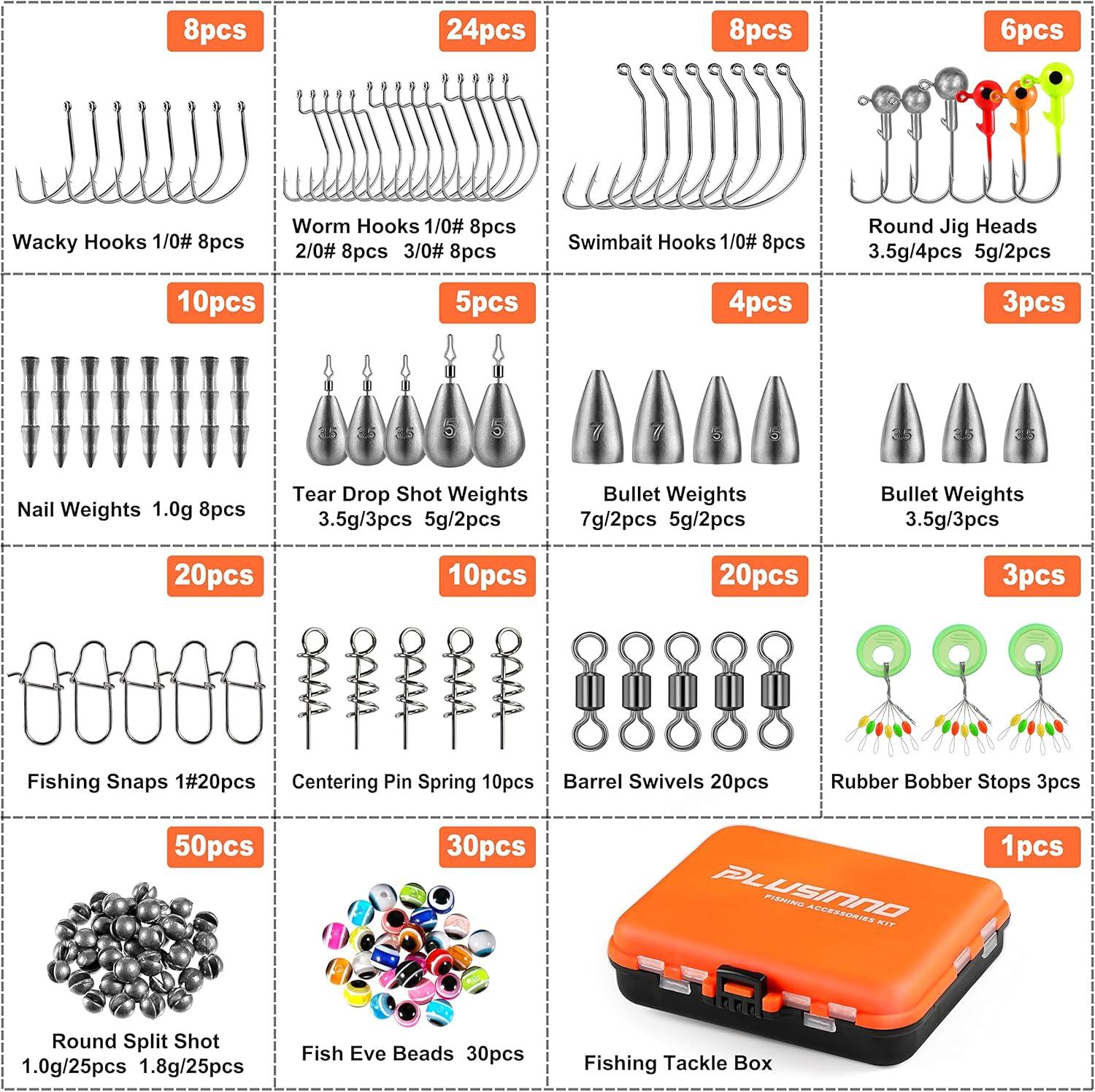image:imagePLUSINNO 253387pcs Fishing Gear Accessories Kit Fishing Tackle Box with Tackle Included Fishing Hooks Fishing Weights Sinkers Spinner Blade Fishing Equipment for Bass Trout Bluegill Crappie201pcs Fishing Accessories Kit