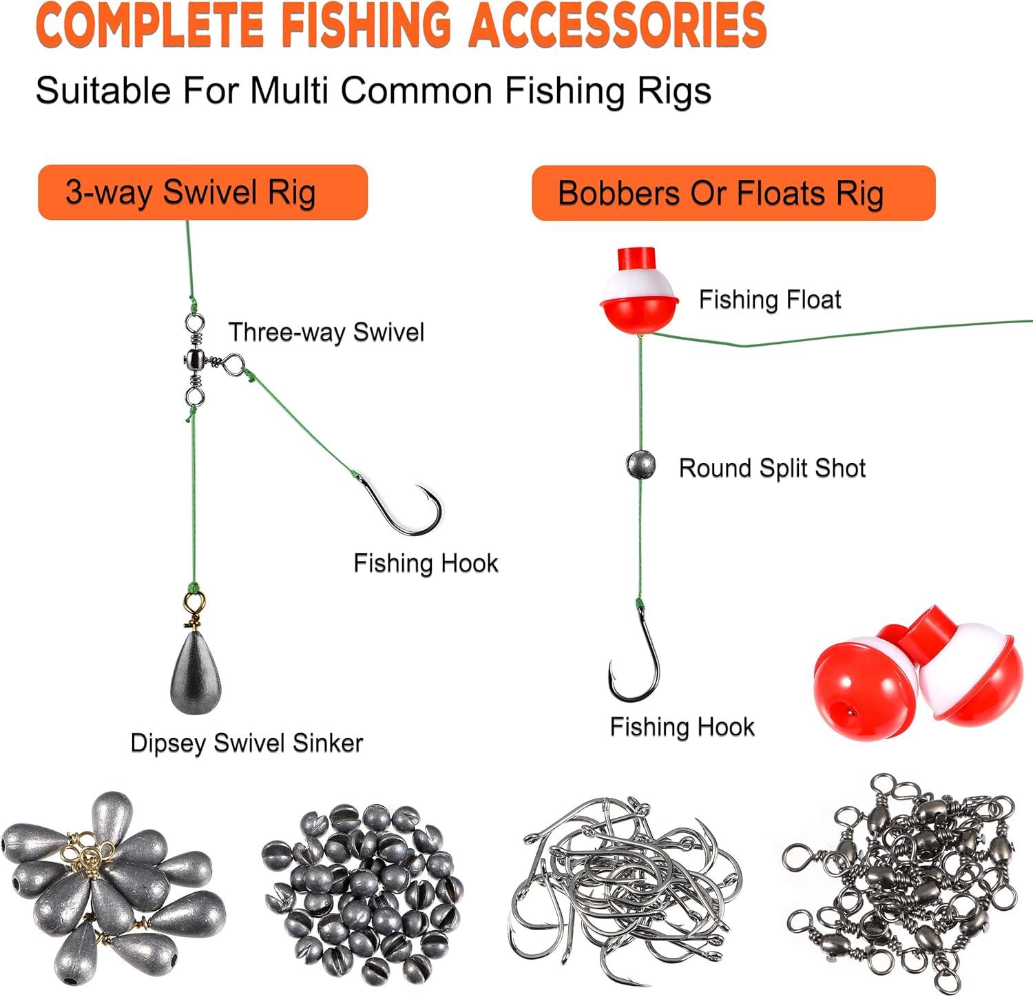 image:imagePLUSINNO 253387pcs Fishing Gear Accessories Kit Fishing Tackle Box with Tackle Included Fishing Hooks Fishing Weights Sinkers Spinner Blade Fishing Equipment for Bass Trout Bluegill Crappie253pcs Fishing Accessories Kit