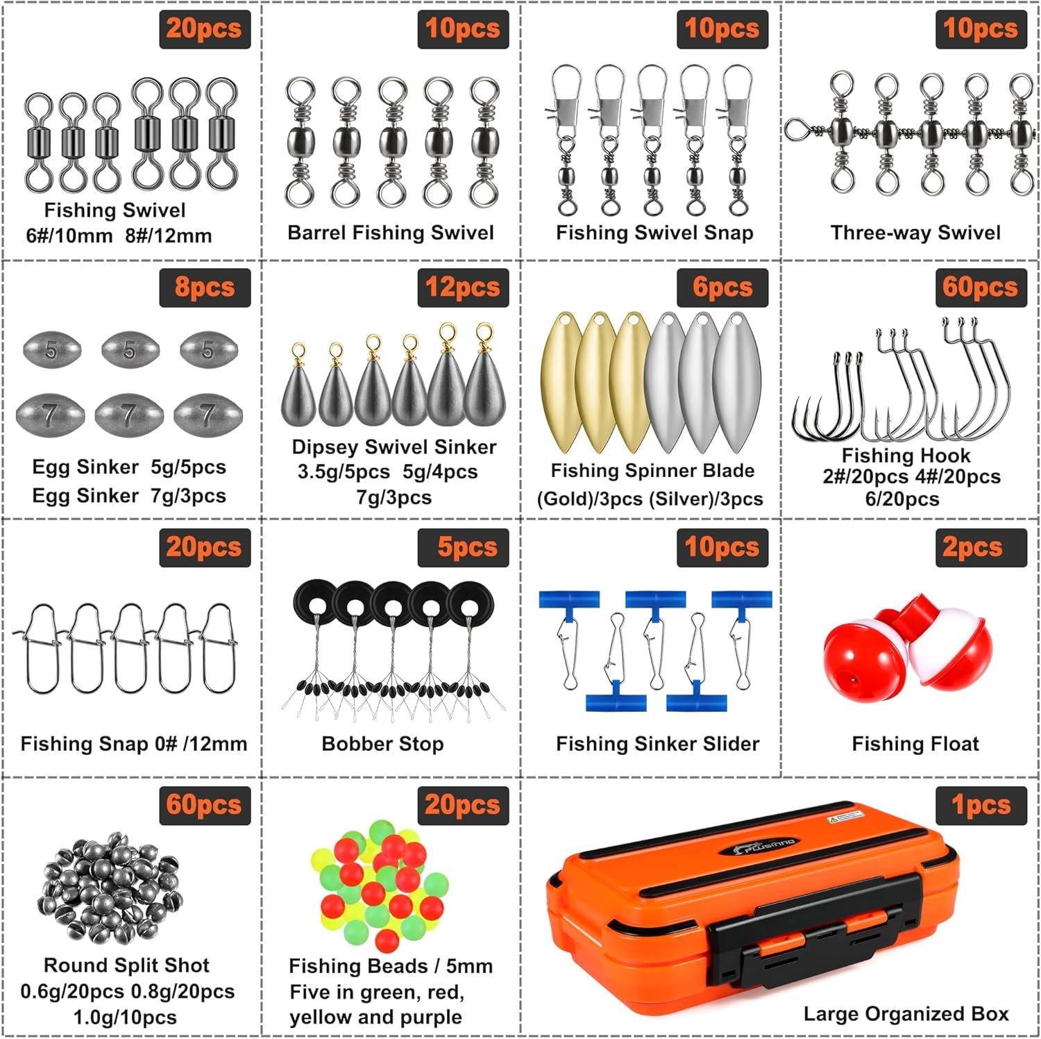 image:imagePLUSINNO 253387pcs Fishing Gear Accessories Kit Fishing Tackle Box with Tackle Included Fishing Hooks Fishing Weights Sinkers Spinner Blade Fishing Equipment for Bass Trout Bluegill Crappie253pcs Fishing Accessories Kit