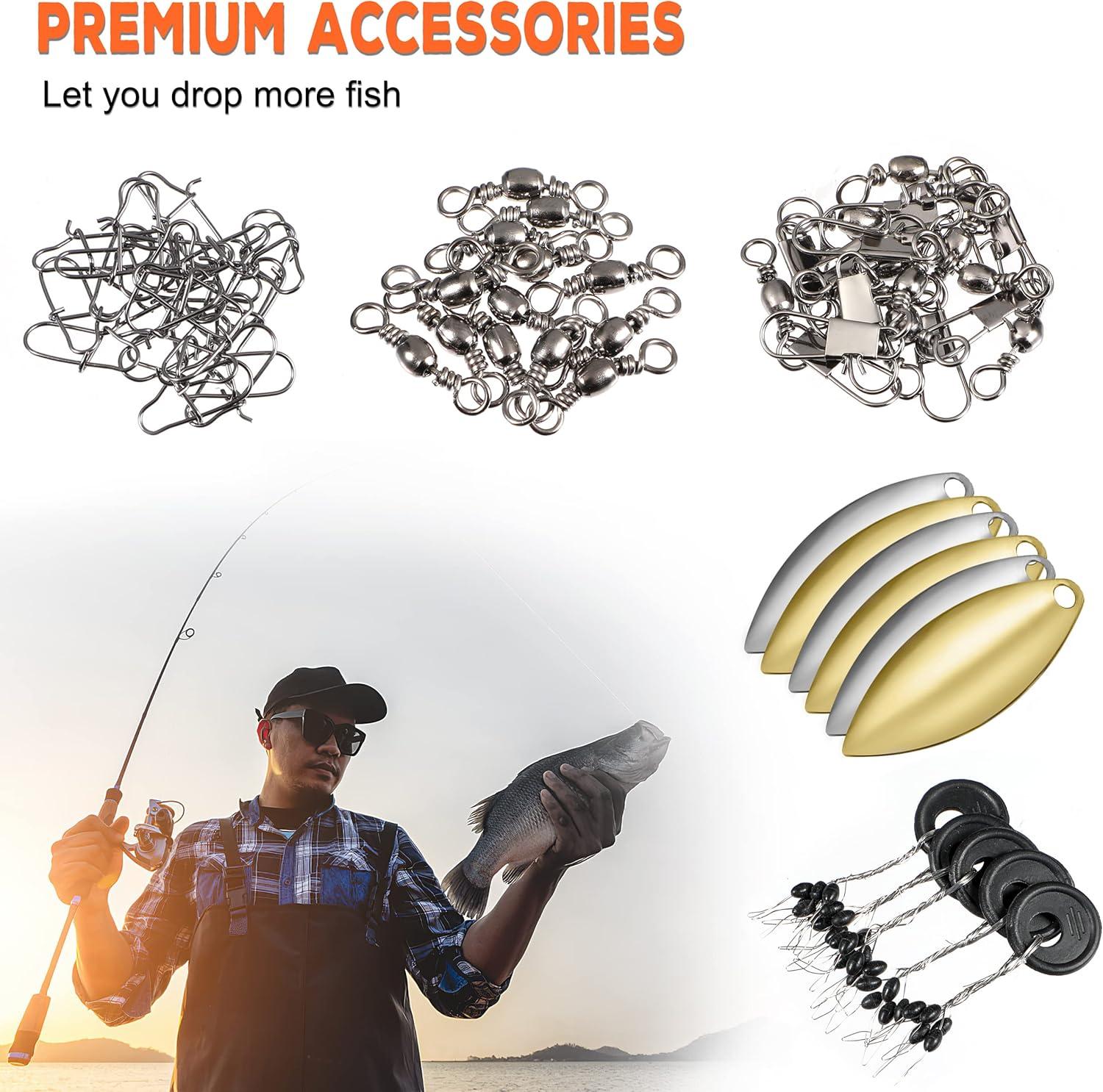 image:imagePLUSINNO 253387pcs Fishing Gear Accessories Kit Fishing Tackle Box with Tackle Included Fishing Hooks Fishing Weights Sinkers Spinner Blade Fishing Equipment for Bass Trout Bluegill Crappie253pcs Fishing Accessories Kit