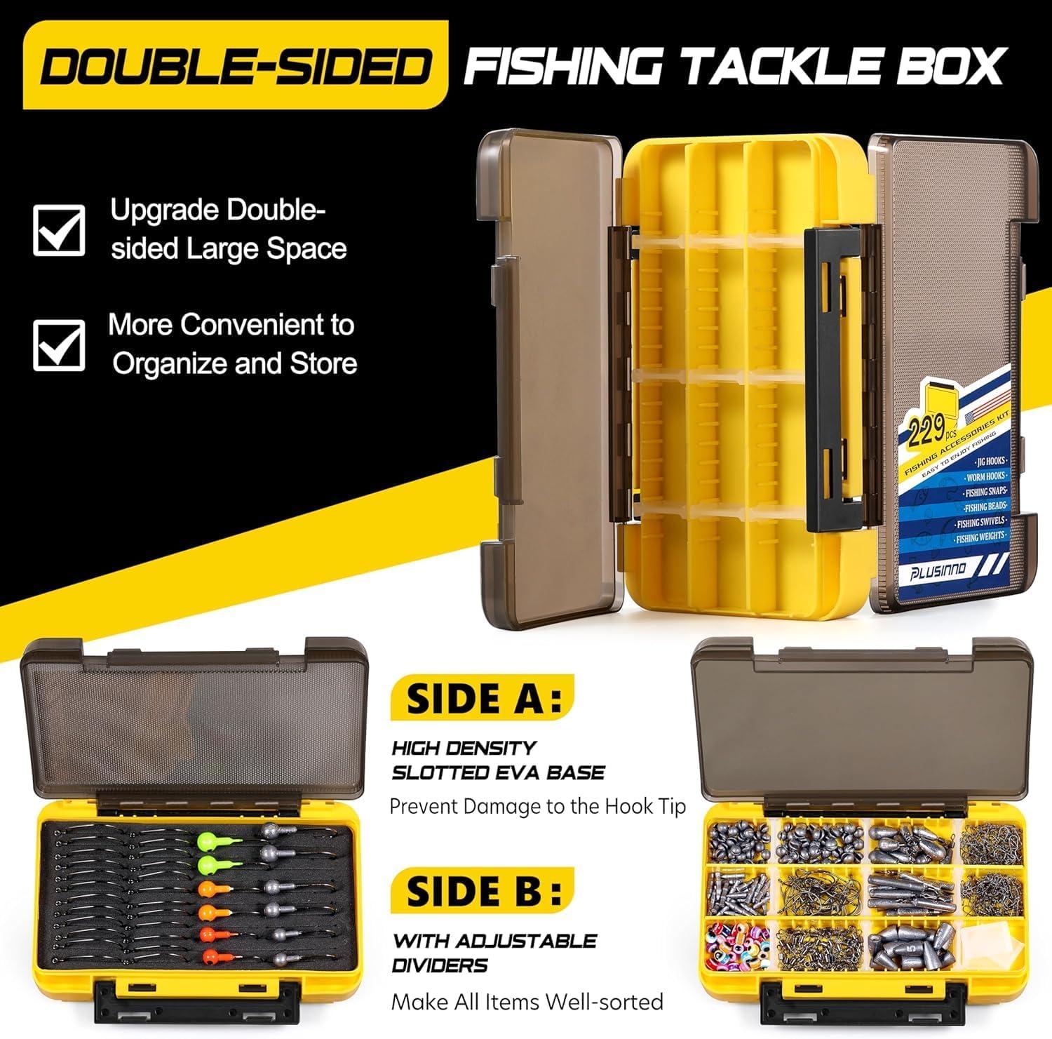 image:imagePLUSINNO 253387pcs Fishing Gear Accessories Kit Fishing Tackle Box with Tackle Included Fishing Hooks Fishing Weights Sinkers Spinner Blade Fishing Equipment for Bass Trout Bluegill Crappie229pcs Fishing Accessories Kit