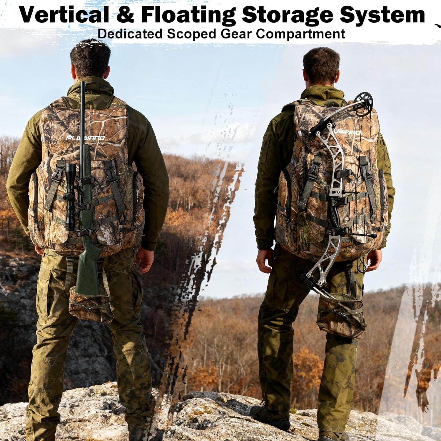 image:imagePLUSINNO Hunting Backpack for Hunting Essentials 45L Waterproof Hunting Gear with Rain Cover amp Padded Scabbard Carry System For Deer Hunt Accessories Hunt Gift For MenFlap Topflap Top