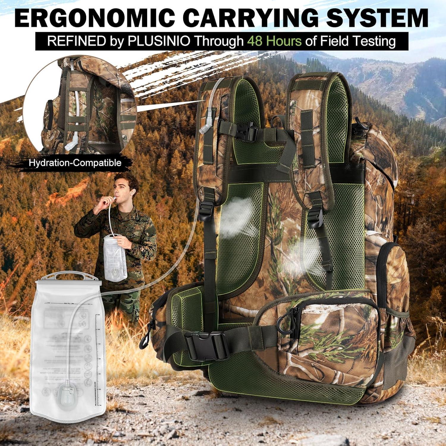 image:imagePLUSINNO Hunting Backpack for Hunting Essentials 45L Waterproof Hunting Gear with Rain Cover amp Padded Scabbard Carry System For Deer Hunt Accessories Hunt Gift For MenFlap Topflap Top