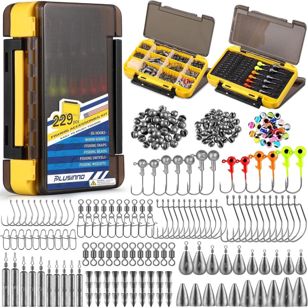 image:imagePLUSINNO 253387pcs Fishing Gear Accessories Kit Fishing Tackle Box with Tackle Included Fishing Hooks Fishing Weights Sinkers Spinner Blade Fishing Equipment for Bass Trout Bluegill Crappie229pcs Fishing Accessories Kit