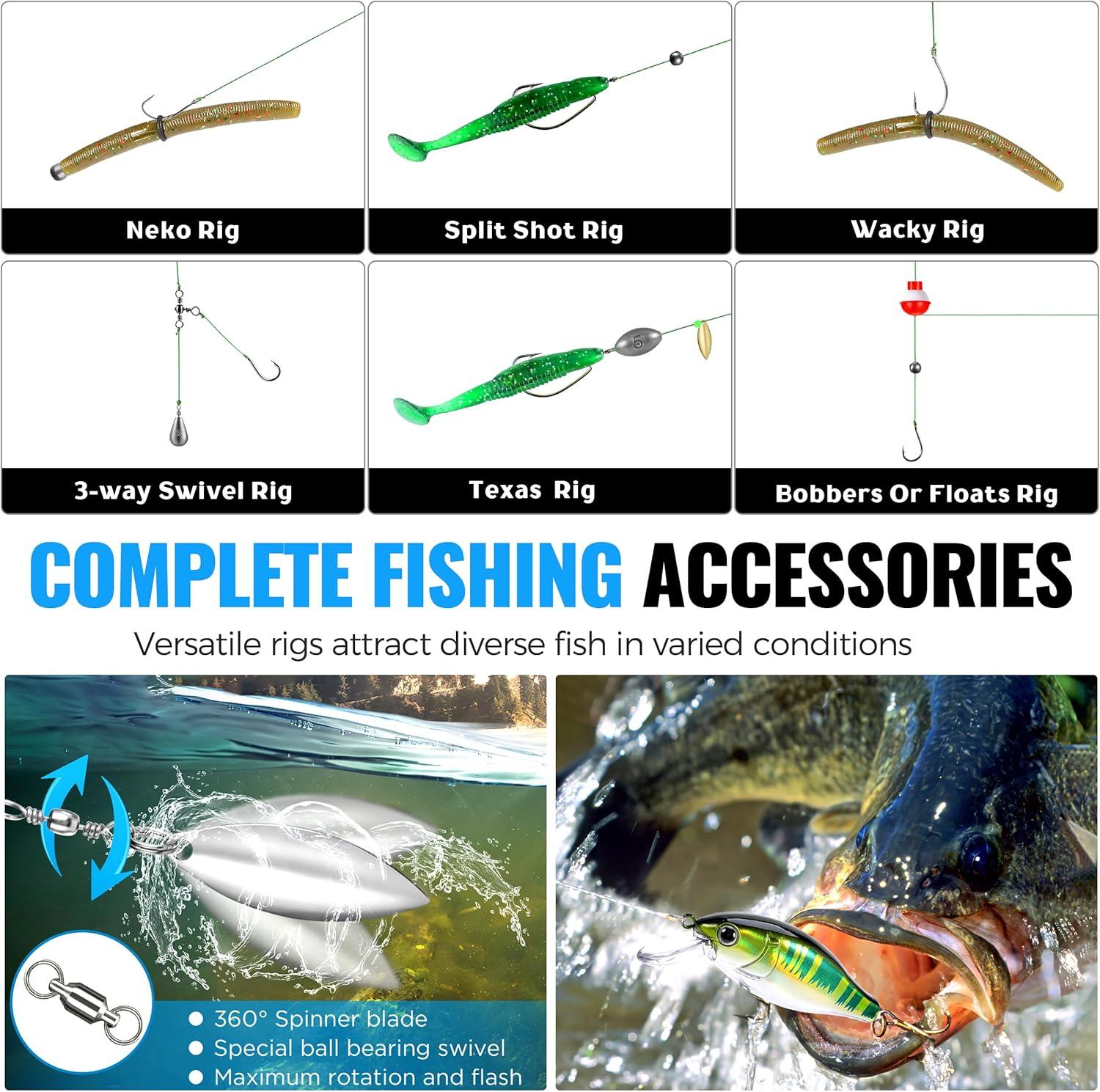 image:imagePLUSINNO Fishing Gear Accessories Kit 449PCS Fishing Tackle Box with Tackle Included Fishing Hooks Fishing Weights Sinkers Jig Heads Fishing Tackle Set Equipment for Bass Trout Gifts for men472PCS Fishing Tackle Kit
