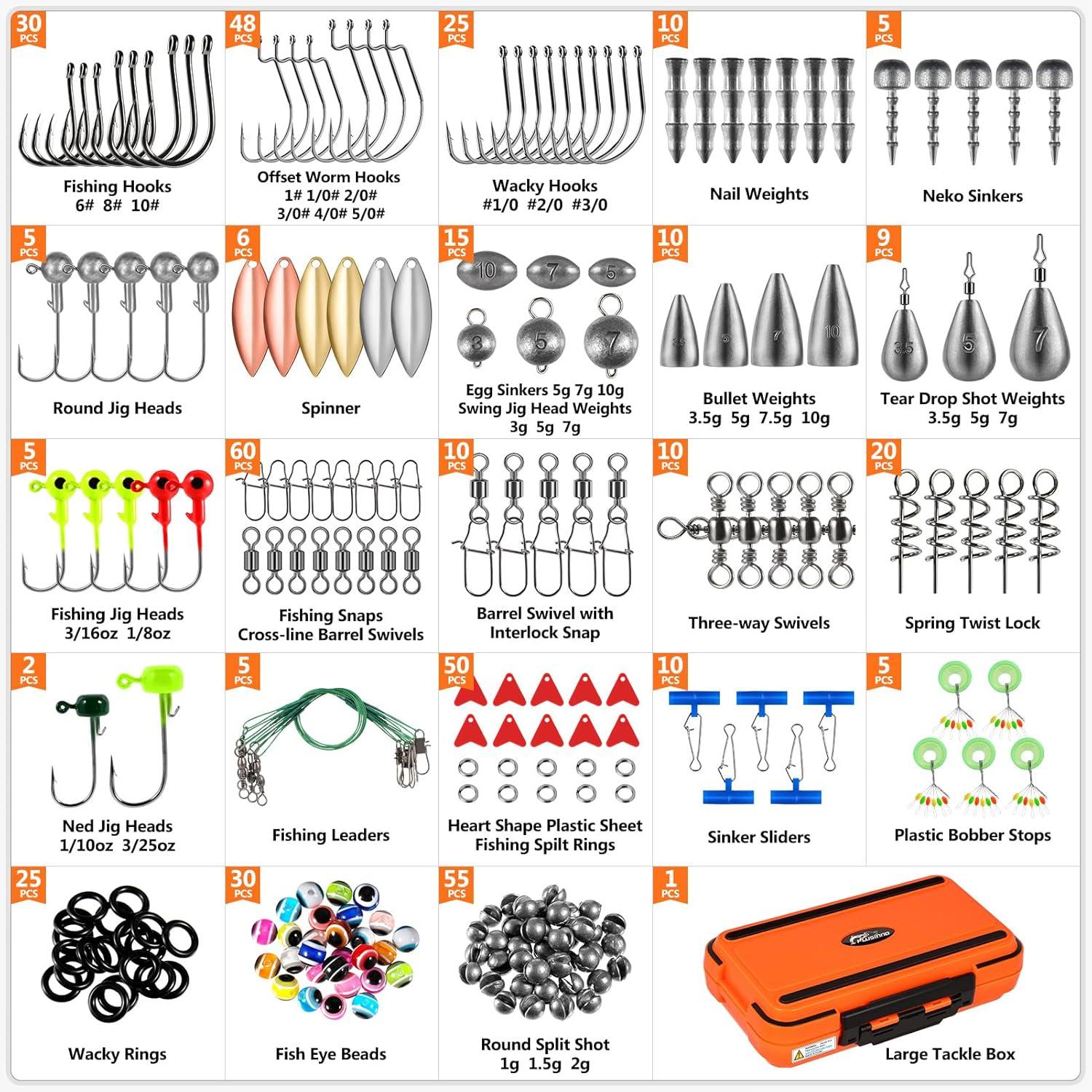 image:imagePLUSINNO Fishing Gear Accessories Kit 449PCS Fishing Tackle Box with Tackle Included Fishing Hooks Fishing Weights Sinkers Jig Heads Fishing Tackle Set Equipment for Bass Trout Gifts for men449PCS Fishing Tackle Kit