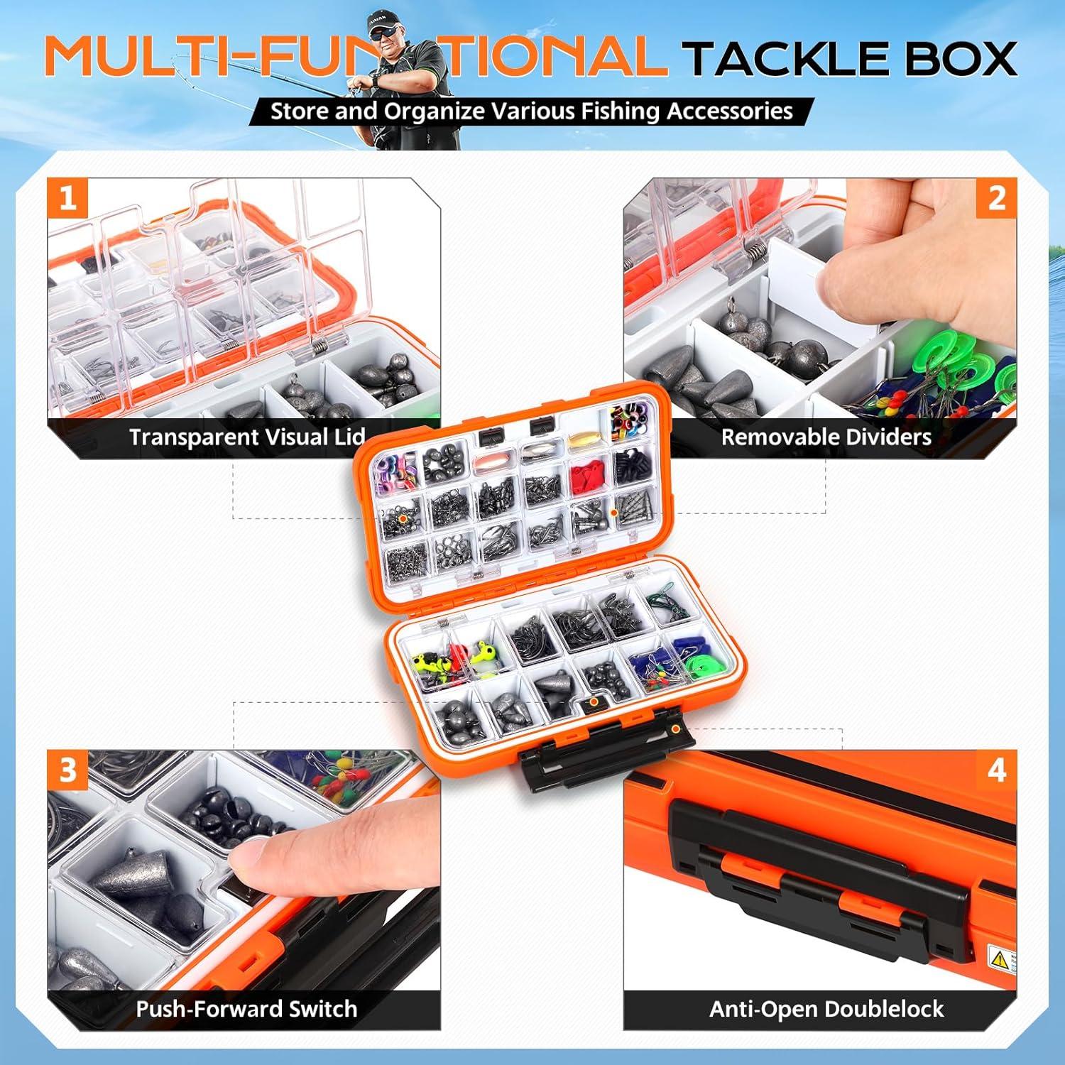 image:imagePLUSINNO Fishing Gear Accessories Kit 449PCS Fishing Tackle Box with Tackle Included Fishing Hooks Fishing Weights Sinkers Jig Heads Fishing Tackle Set Equipment for Bass Trout Gifts for men449PCS Fishing Tackle Kit