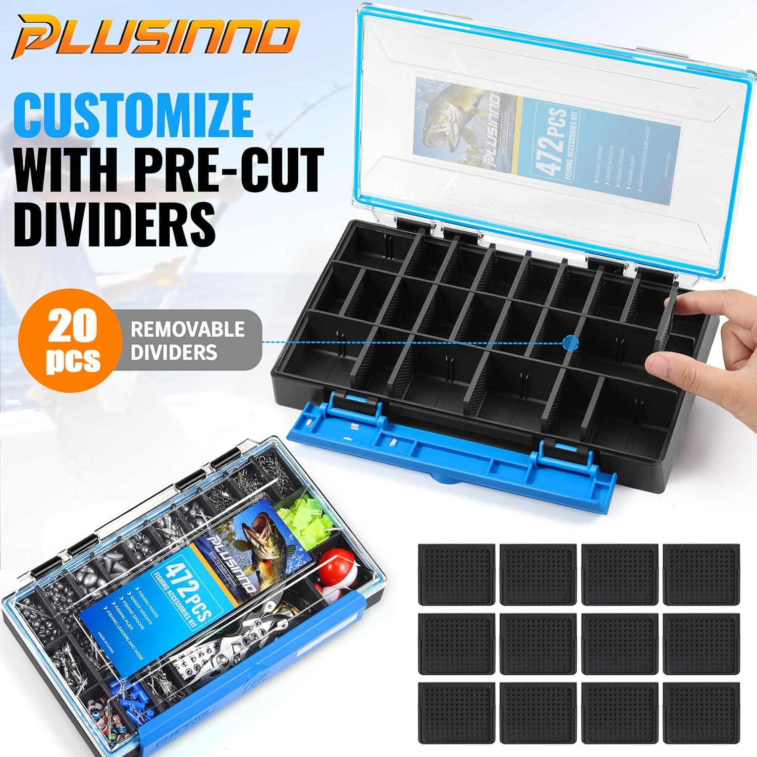 image:imagePLUSINNO Fishing Gear Accessories Kit 449PCS Fishing Tackle Box with Tackle Included Fishing Hooks Fishing Weights Sinkers Jig Heads Fishing Tackle Set Equipment for Bass Trout Gifts for men472PCS Fishing Tackle Kit