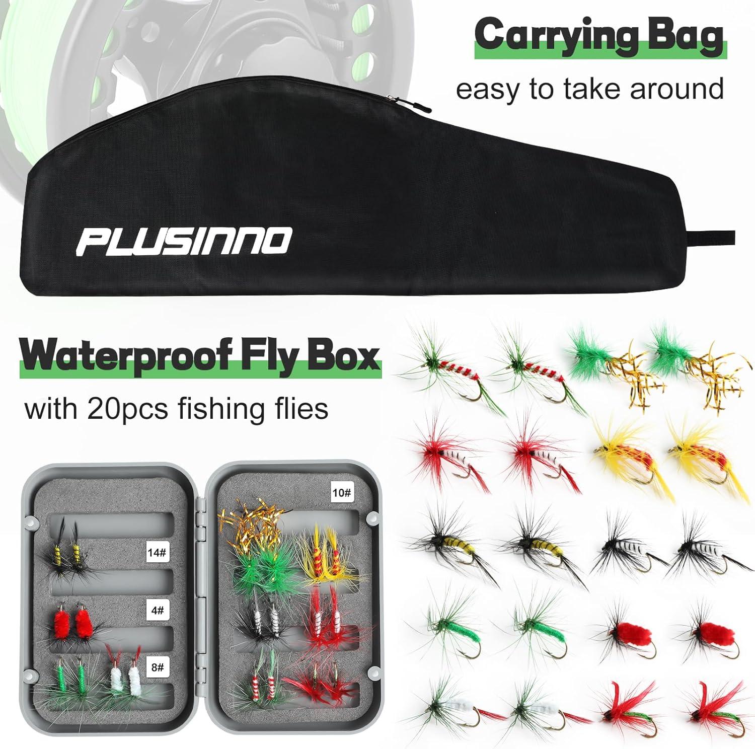 image:imagePLUSINNO Fly Fishing Rod and Reel Combo 4 Piece Lightweight UltraPortable Graphite Fly Rod 56 Complete Starter Package with Carrier Bag5 Wt 9 Fly Rod 56 Reel