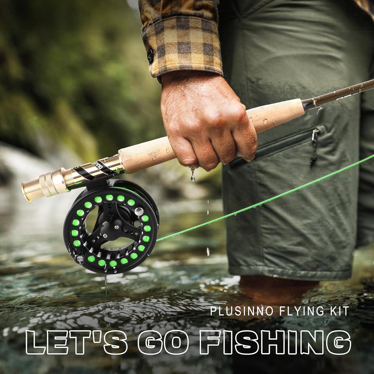 image:imagePLUSINNO Fly Fishing Rod and Reel Combo 4 Piece Lightweight UltraPortable Graphite Fly Rod 56 Complete Starter Package with Carrier Bag5 Wt 9 Fly Rod 56 Reel