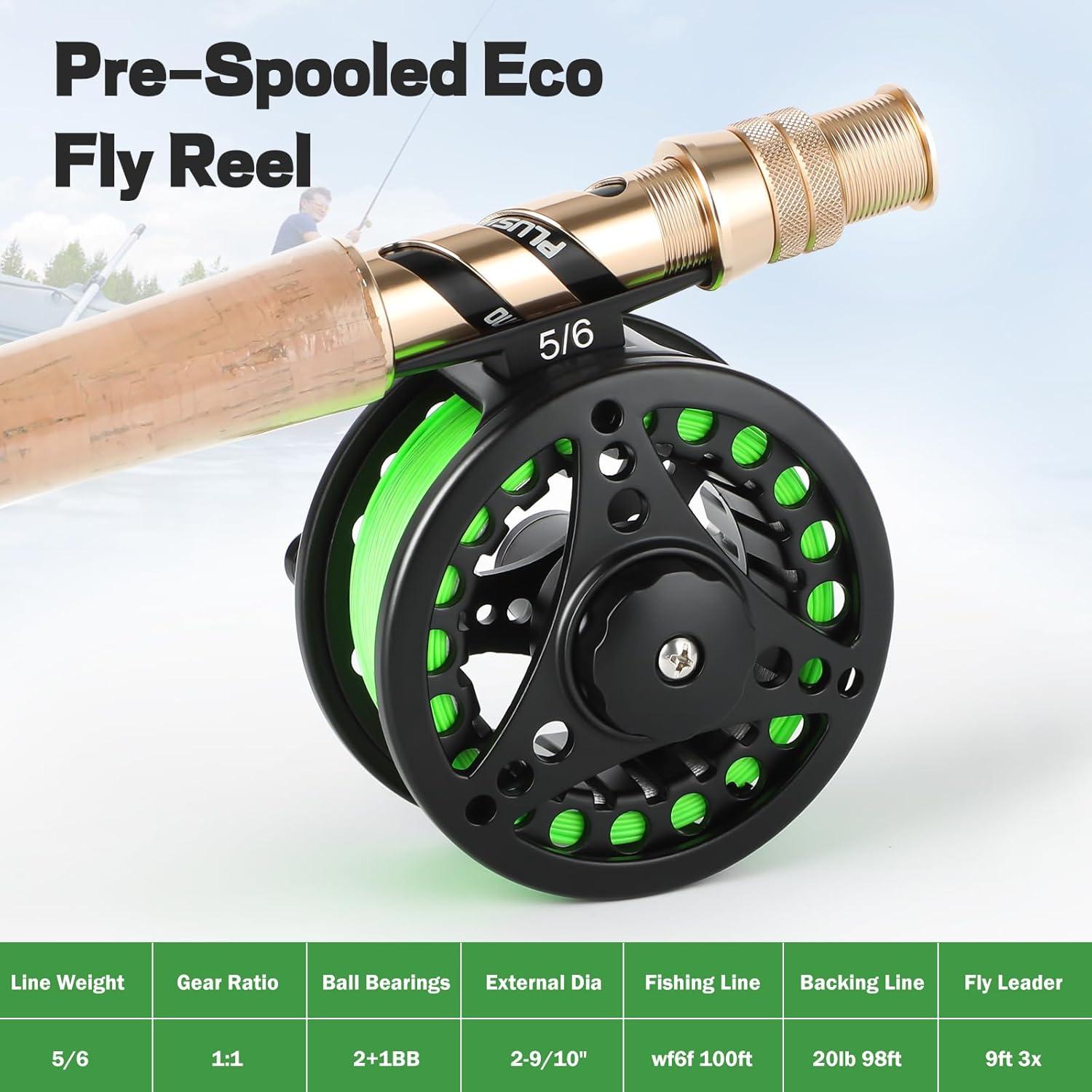 image:imagePLUSINNO Fly Fishing Rod and Reel Combo 4 Piece Lightweight UltraPortable Graphite Fly Rod 56 Complete Starter Package with Carrier Bag5 Wt 9 Fly Rod 56 Reel