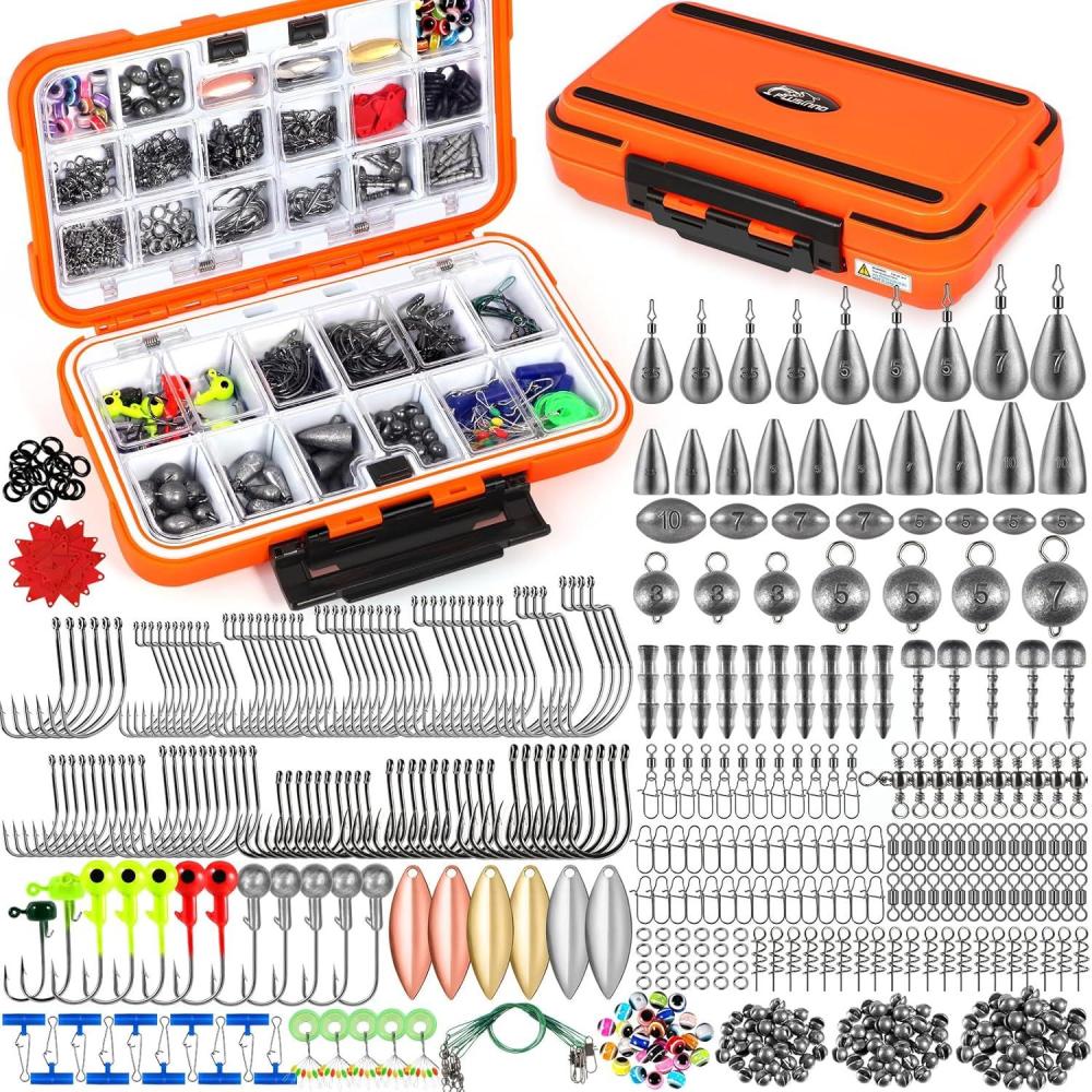 image:imagePLUSINNO Fishing Gear Accessories Kit 449PCS Fishing Tackle Box with Tackle Included Fishing Hooks Fishing Weights Sinkers Jig Heads Fishing Tackle Set Equipment for Bass Trout Gifts for men449PCS Fishing Tackle Kit