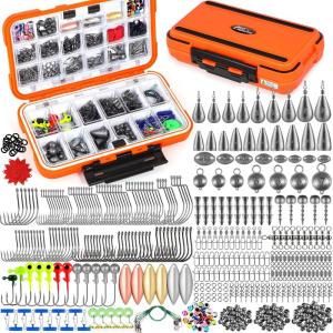 PLUSINNO Fishing Gear Accessories Kit, 449PCS Fishing Tackle Box with Tackle Included, Fishing Hooks, Fishing Weights Sinkers, Jig Heads, Fishing Tackle Set Equipment for Bass Trout, Gifts for men(449PCS Fishing Tackle Kit)