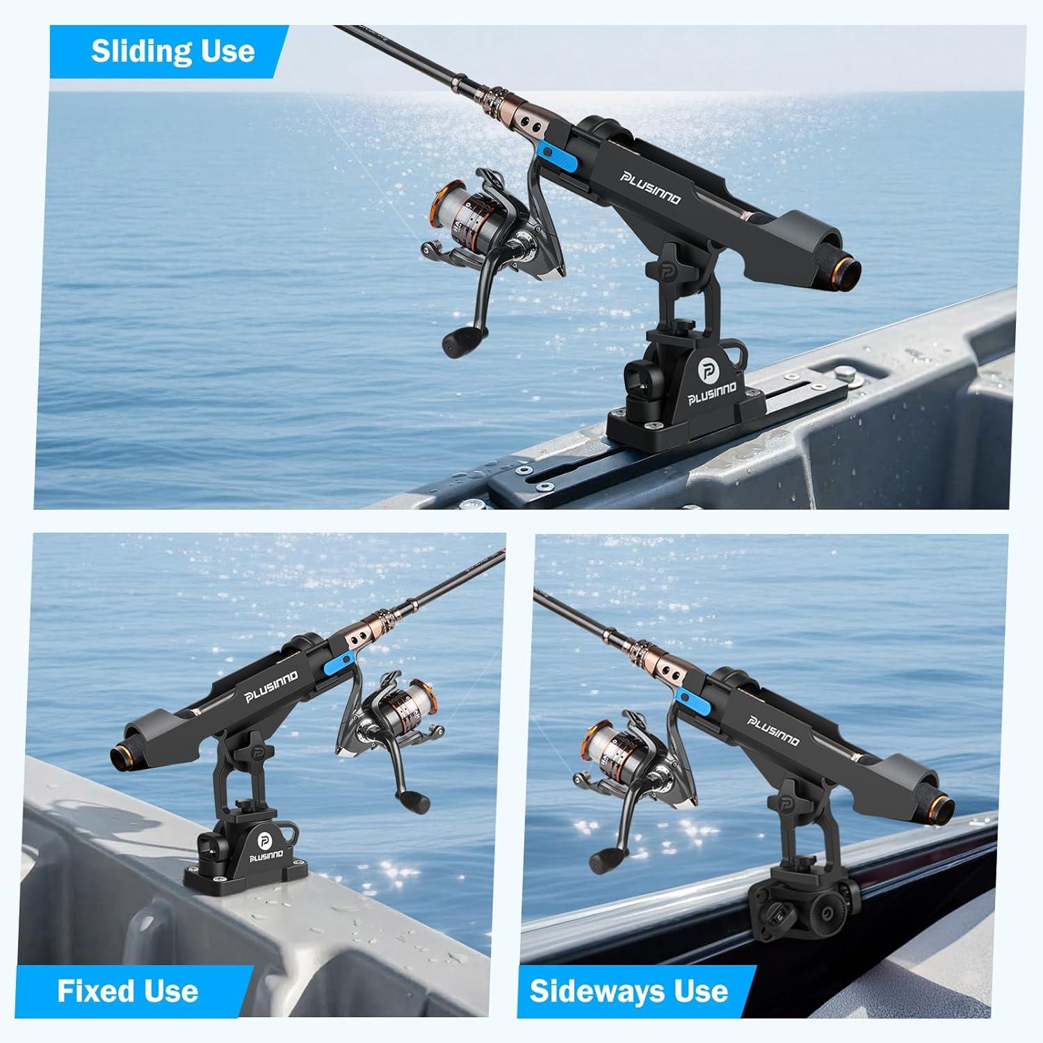 image:imagePLUSINNO Kayak Fishing Rod Holder with Tracks 2 in 1 Fishing Rod Holders for Boat Kayak Accessories Fishing Pole Holders for Track Mount Deck Mount with Fishing Rod Protective Strap Kayak Rail