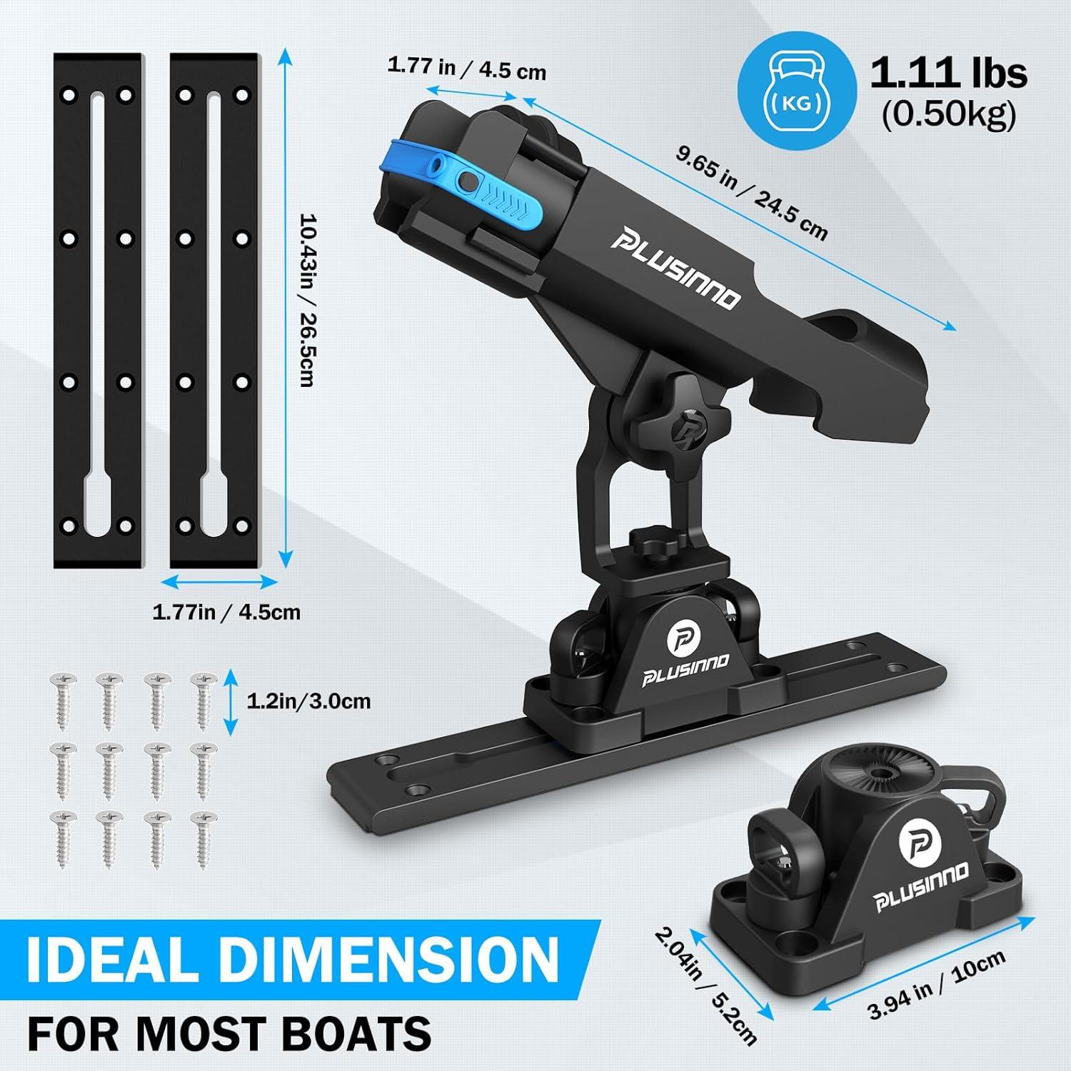 image:imagePLUSINNO Kayak Fishing Rod Holder with Tracks 2 in 1 Fishing Rod Holders for Boat Kayak Accessories Fishing Pole Holders for Track Mount Deck Mount with Fishing Rod Protective Strap Kayak Rail