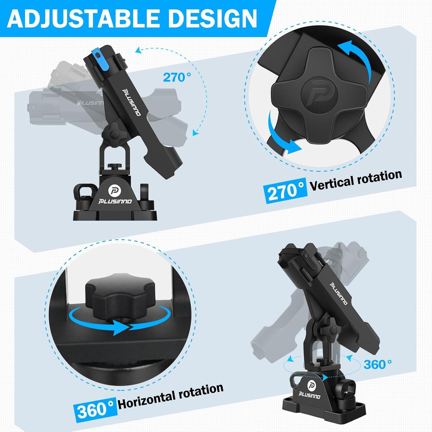 image:imagePLUSINNO Kayak Fishing Rod Holder with Tracks 2 in 1 Fishing Rod Holders for Boat Kayak Accessories Fishing Pole Holders for Track Mount Deck Mount with Fishing Rod Protective Strap Kayak Rail