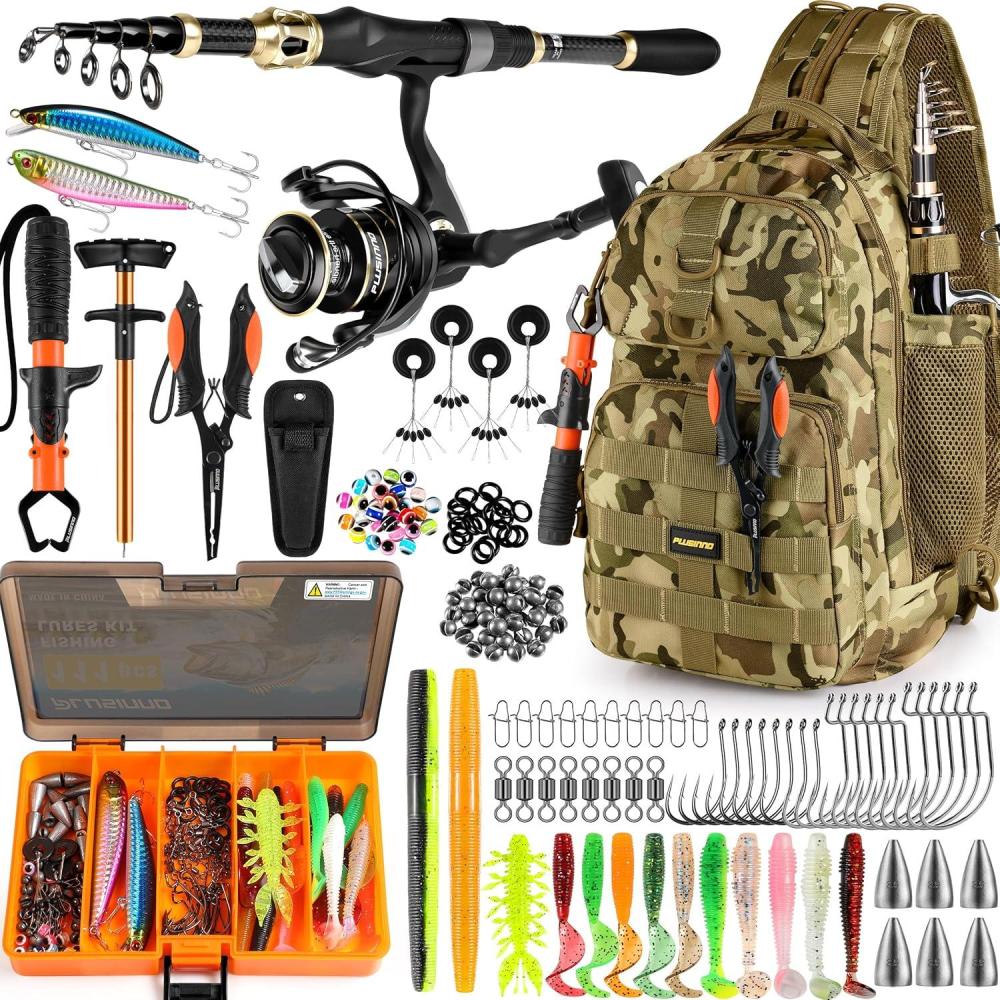 image:imagePLUSINNO Fishing Backpack Fishing Bag Waterproof Fishing Sling Tackle Bag For Fishing Gear With Rod Holder Fishing Gifts for Menkhaki Backpack with fishing gear