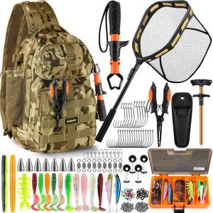 PLUSINNO Fishing Backpack, Fishing Bag, Waterproof Fishing Sling Tackle Bag For Fishing Gear With Rod Holder, Fishing Gifts for Men(Fishing Backpack with fishing net (orange))