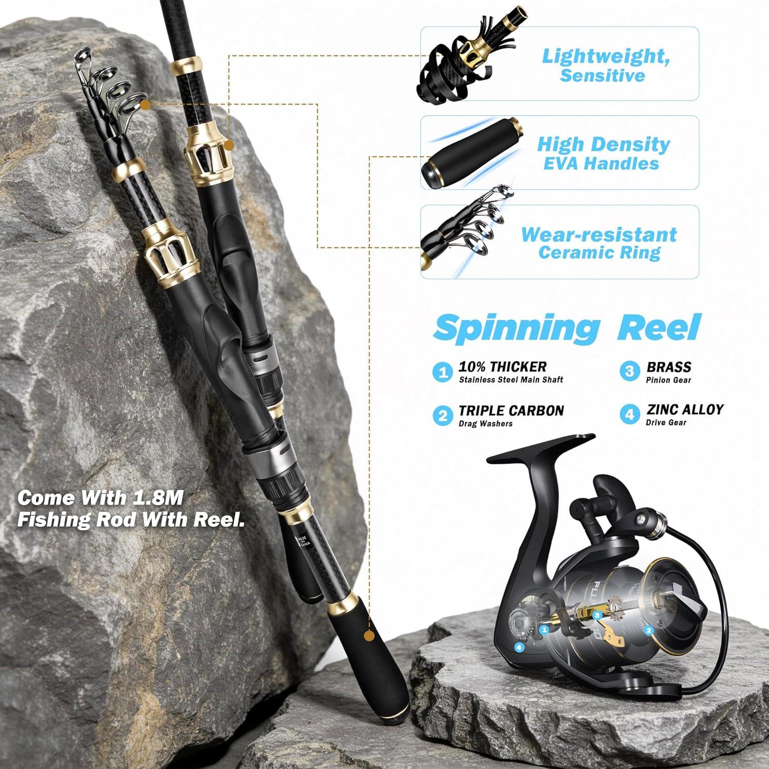 image:imagePLUSINNO Fishing Gear Fishing Backpack with Tackle Box Waterproof tackle Backpack with Rod Holders Lures Tools Pliers amp Accessories Fish Gifts for MenFishing Backpack with Fishing Rod and reel combo fishing gear