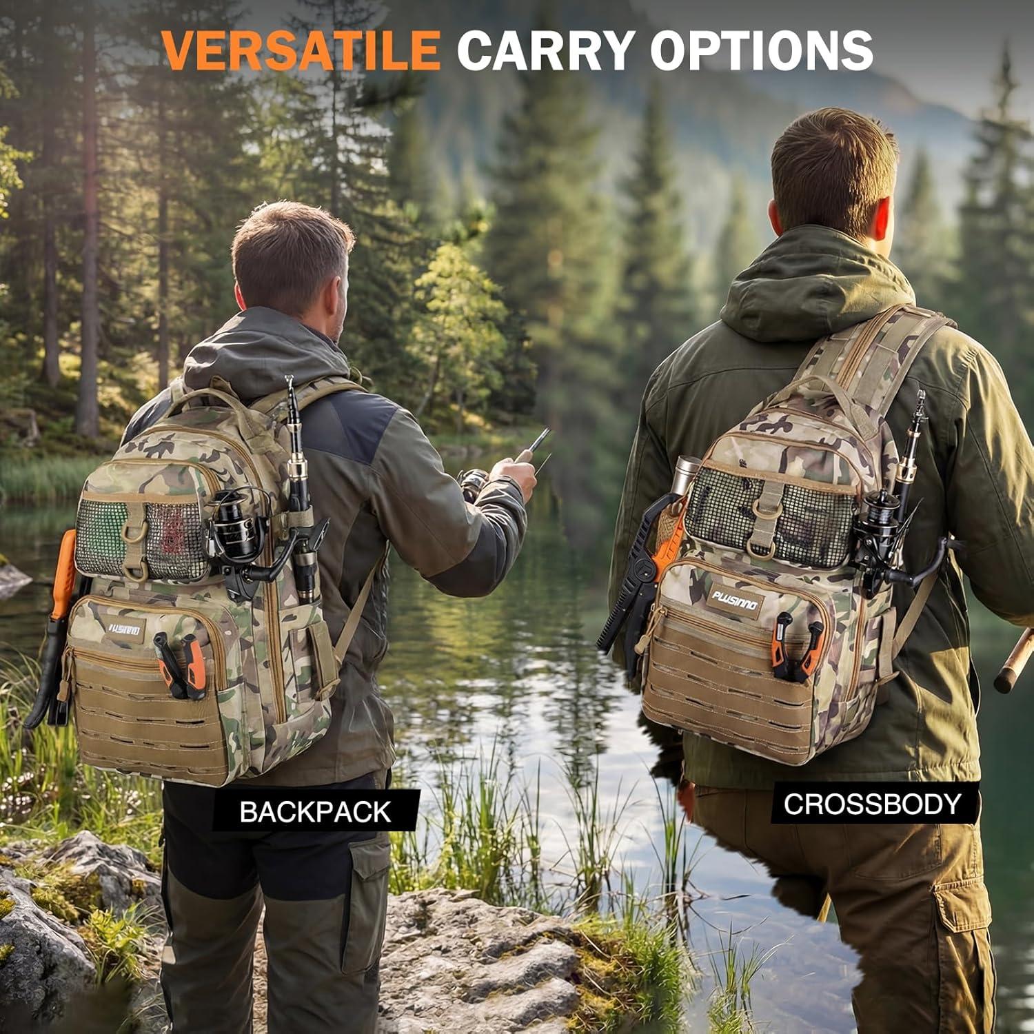 image:imagePLUSINNO Fishing Gear Fishing Backpack with Tackle Box Waterproof tackle Backpack with Rod Holders Lures Tools Pliers amp Accessories Fish Gifts for MenKhaki Fishing Backpack With Fishing Kit
