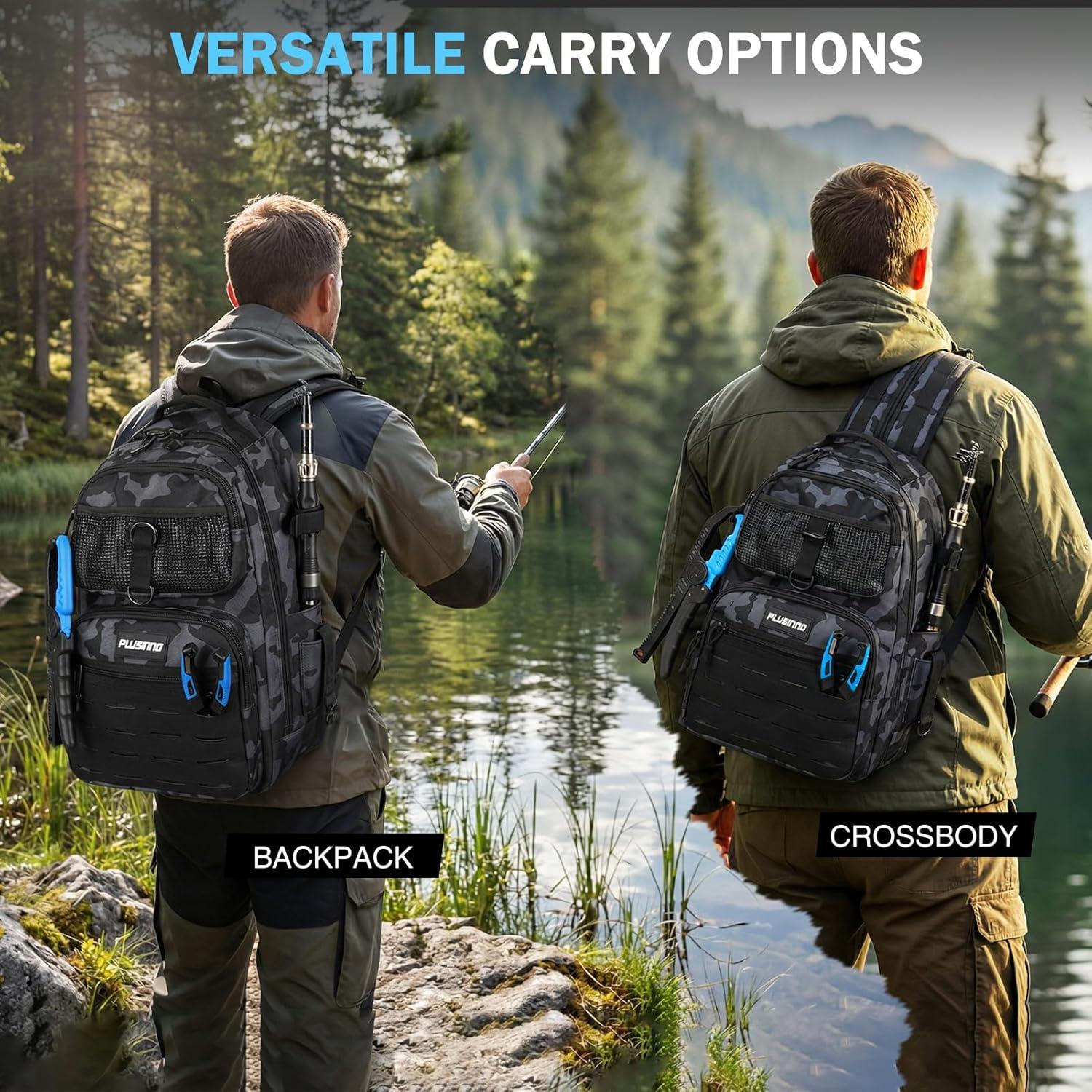 image:imagePLUSINNO Fishing Gear Fishing Backpack with Tackle Box Waterproof tackle Backpack with Rod Holders Lures Tools Pliers amp Accessories Fish Gifts for MenCamo Fishing Backpack With Fishing Kit