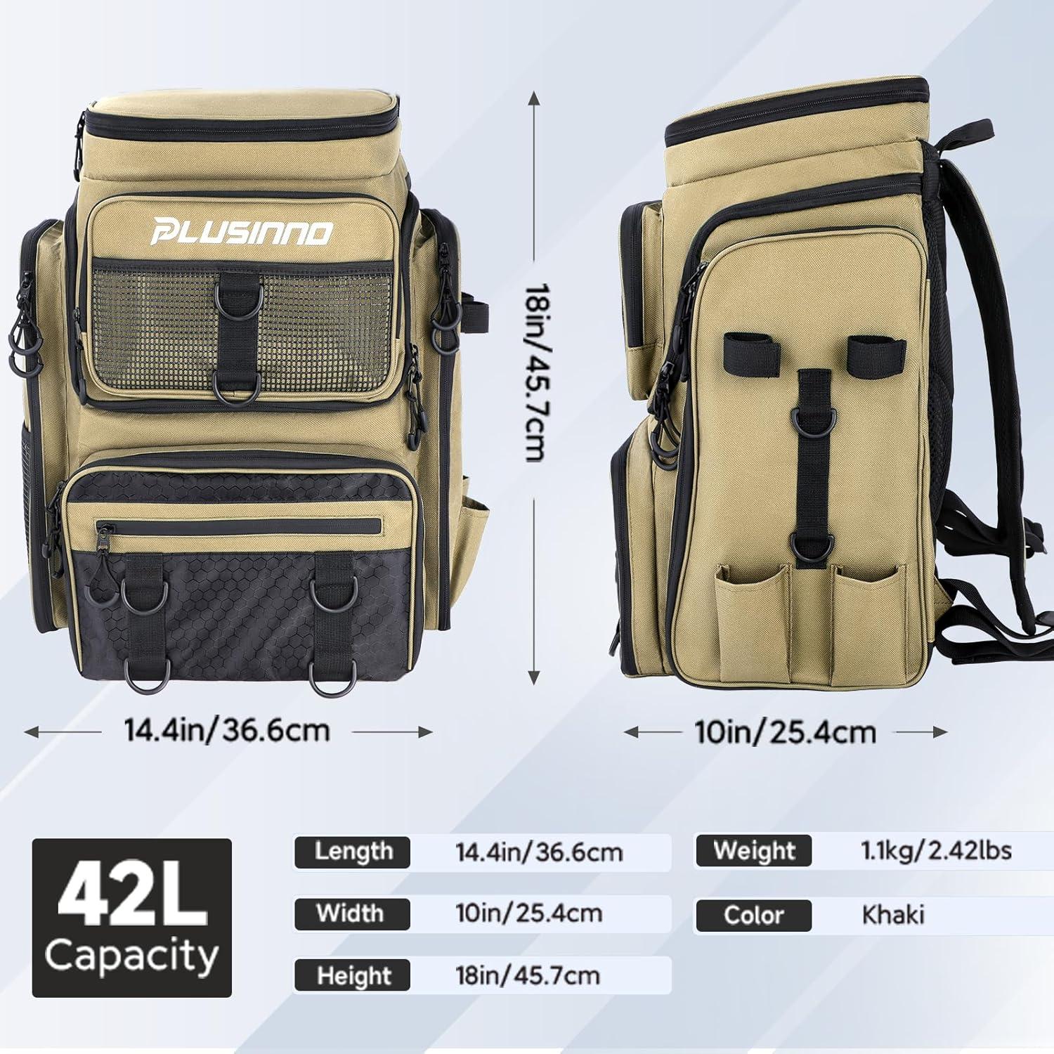 image:imagePLUSINNO Tool Bags Backpack Tackle Bag WaterResistant Fishing Backpack with Rod Holder Ideal Fishing Gifts for Men