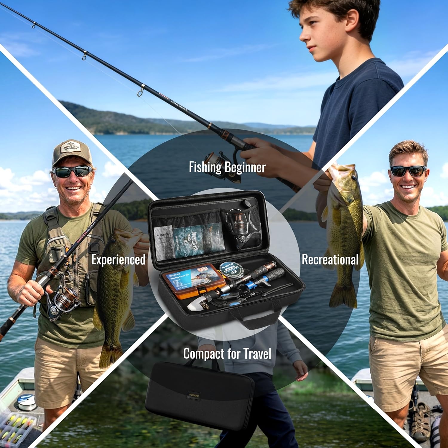image:imagePLUSINNO Fishing Rod and Reel Combo with Telescopic Fishing Pole Portable Travel Fishing Rods Kit with Tackle Box Carrier Bag amp Manuals Fishing Gear Tool Kit for Freshwater Fishing Gifts for MenSILVER