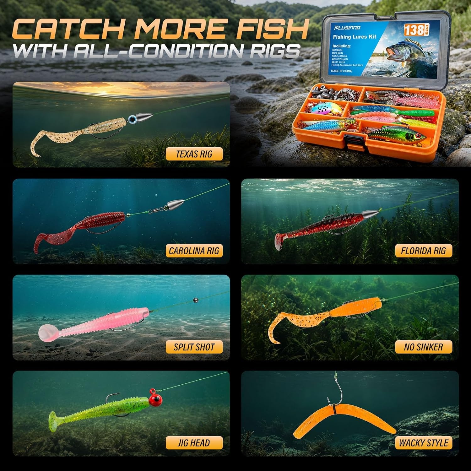 image:imagePLUSINNO Fishing Rod and Reel Combo with Telescopic Fishing Pole Portable Travel Fishing Rods Kit with Tackle Box Carrier Bag amp Manuals Fishing Gear Tool Kit for Freshwater Fishing Gifts for MenGOLD