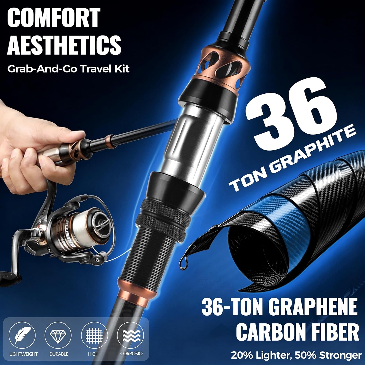 image:imagePLUSINNO Fishing Rod and Reel Combo with Telescopic Fishing Pole Portable Travel Fishing Rods Kit with Tackle Box Carrier Bag amp Manuals Fishing Gear Tool Kit for Freshwater Fishing Gifts for MenSILVER