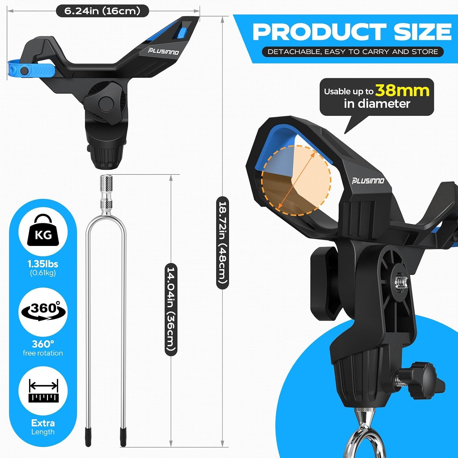image:imagePLUSINNO 124 Pack Fishing Rod Holder for Ground Upgraded Rod Holders for Bank Fishing 360 Degree Adjustable Fishing Rod Holder Equipment Fishing Gear Fishing Gifts for MenRod Holder1 Pack