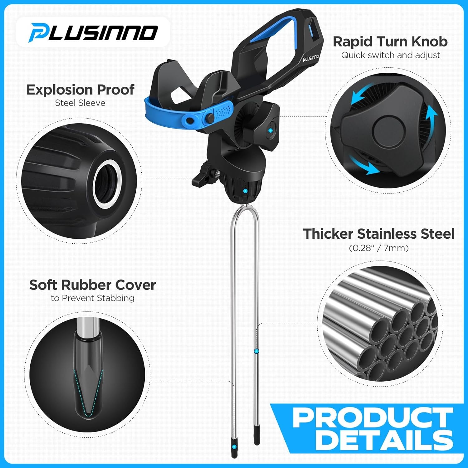 image:imagePLUSINNO 124 Pack Fishing Rod Holder for Ground Upgraded Rod Holders for Bank Fishing 360 Degree Adjustable Fishing Rod Holder Equipment Fishing Gear Fishing Gifts for MenRod Holder4 Pack